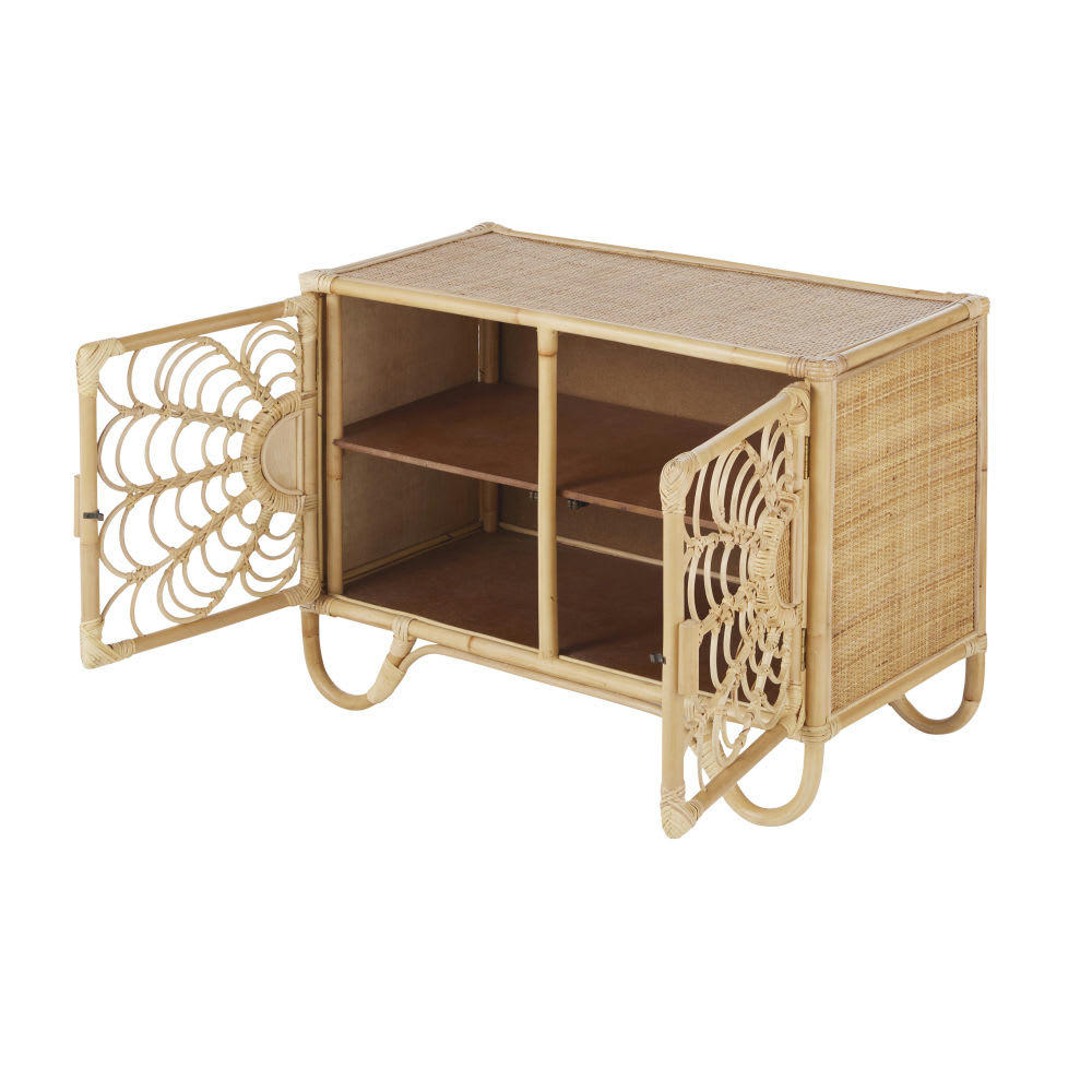 Brisbane - Cabinet de rangement 2 portes en rotin motifs fleurs