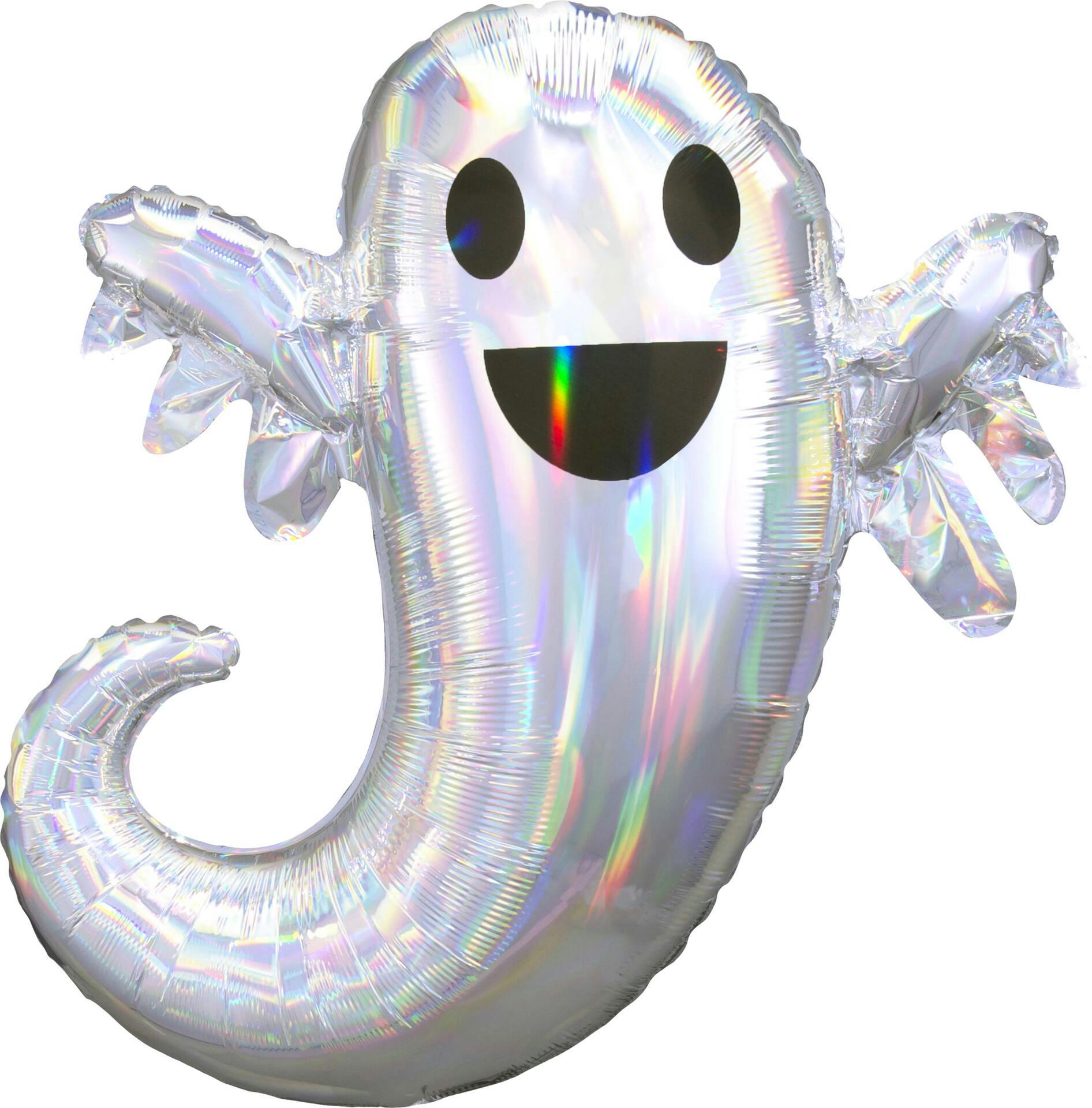 Ghost Satin Foil Balloon, Iridescent White, 28-in, Helium Inflation & Ribbon Included for Halloween