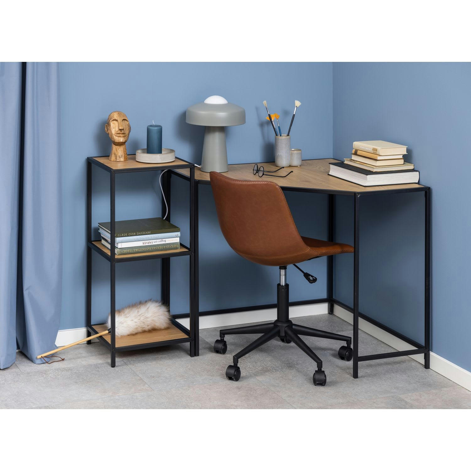 SIREINE - Bibliothèque droite petit modèle 2 niveaux en mdf et métal  beige