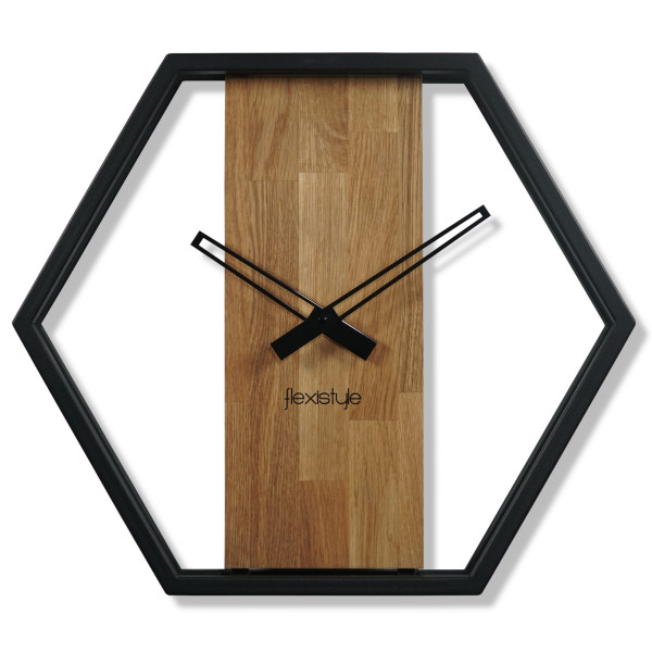 Zegar ścienny drewniany do salonu LOFT HEXAGON 50cm