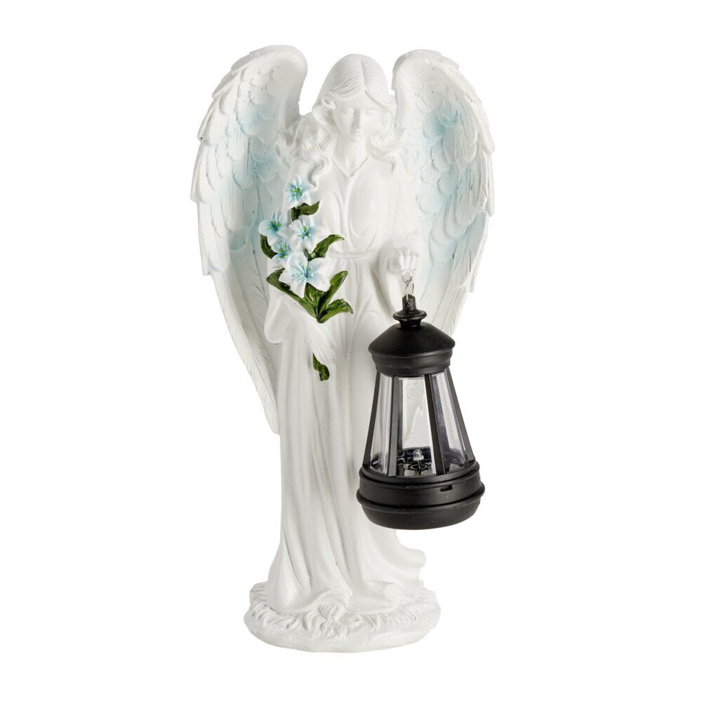 Décoration funéraire ange polyrésine avec lanterne LED 15,5x9xH31cm