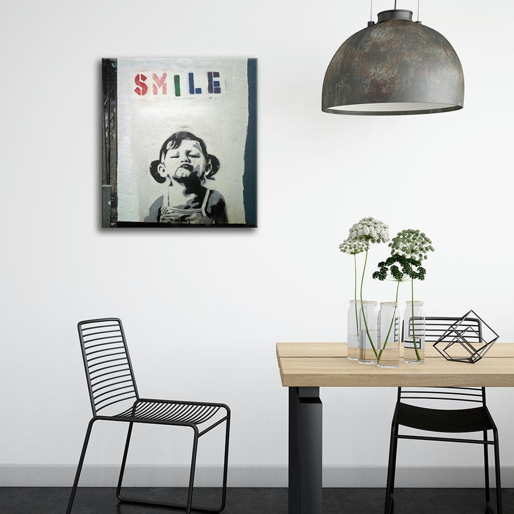 - Tableau impression sur toile Smile Banksy 50x60cm
