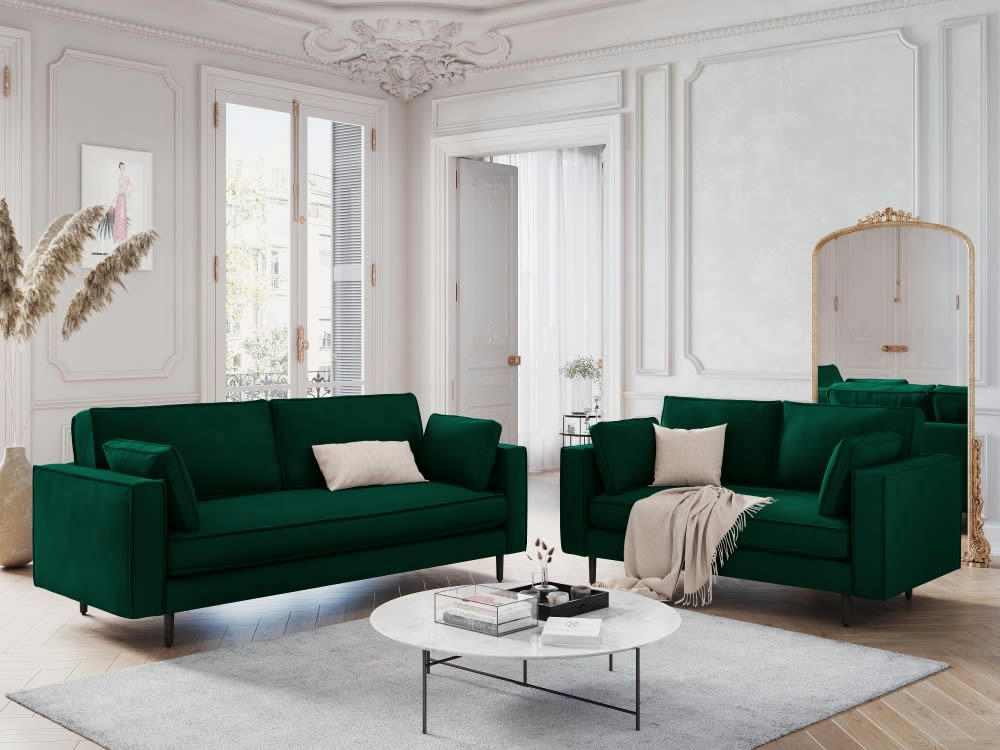 ALEXIS - Canapé 3 places en velours vert bouteille