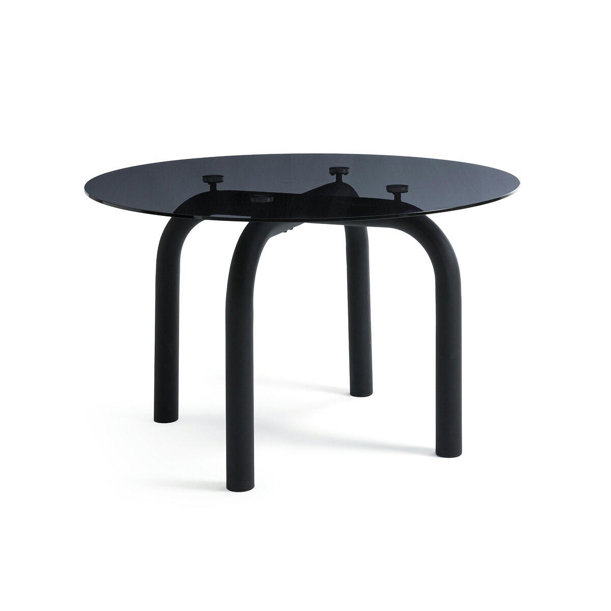 Table ronde verre fumé et acier, 4 couverts, Polly