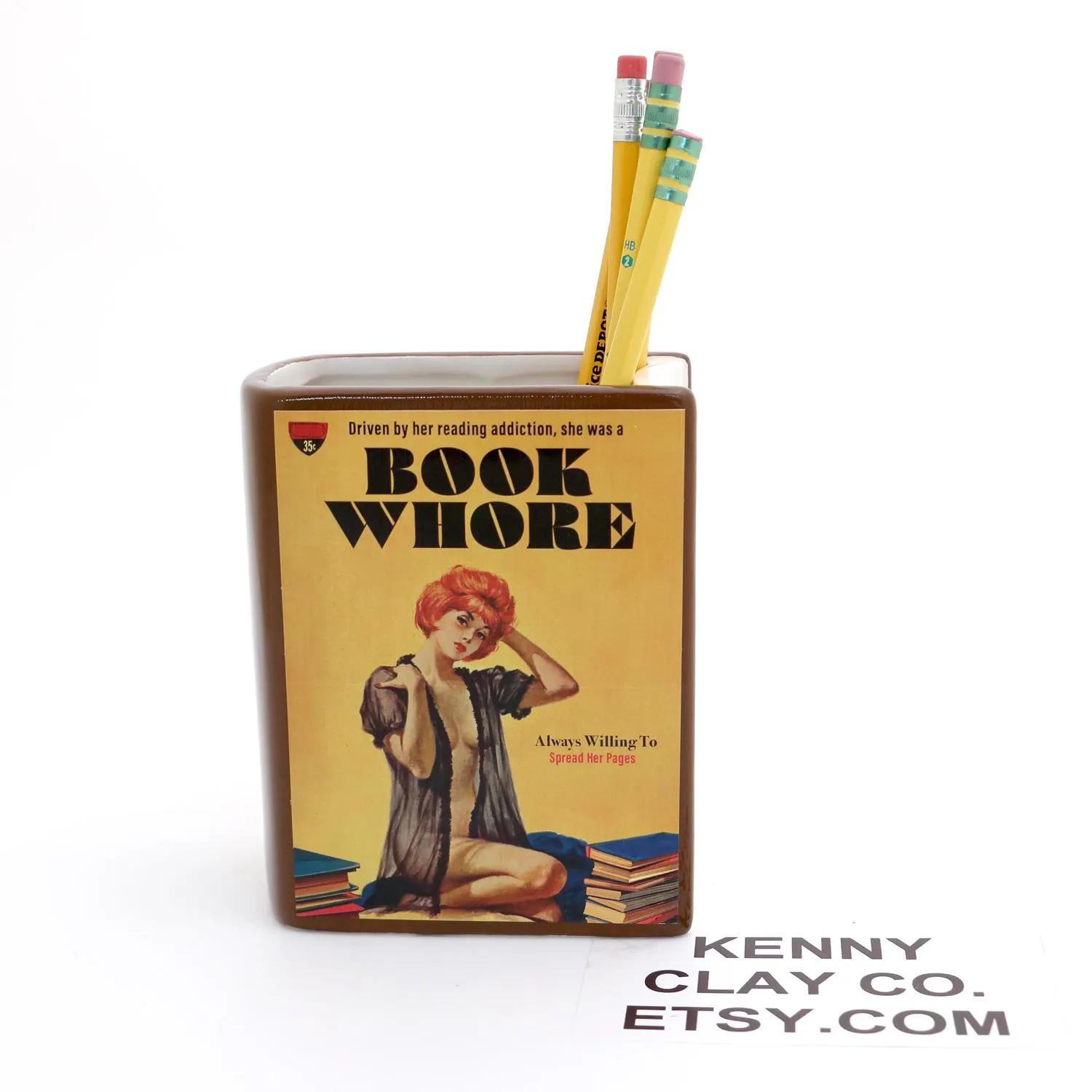Book vase, Book Whore, vintage pulp novel, pencil holder, planter, gift for reader,