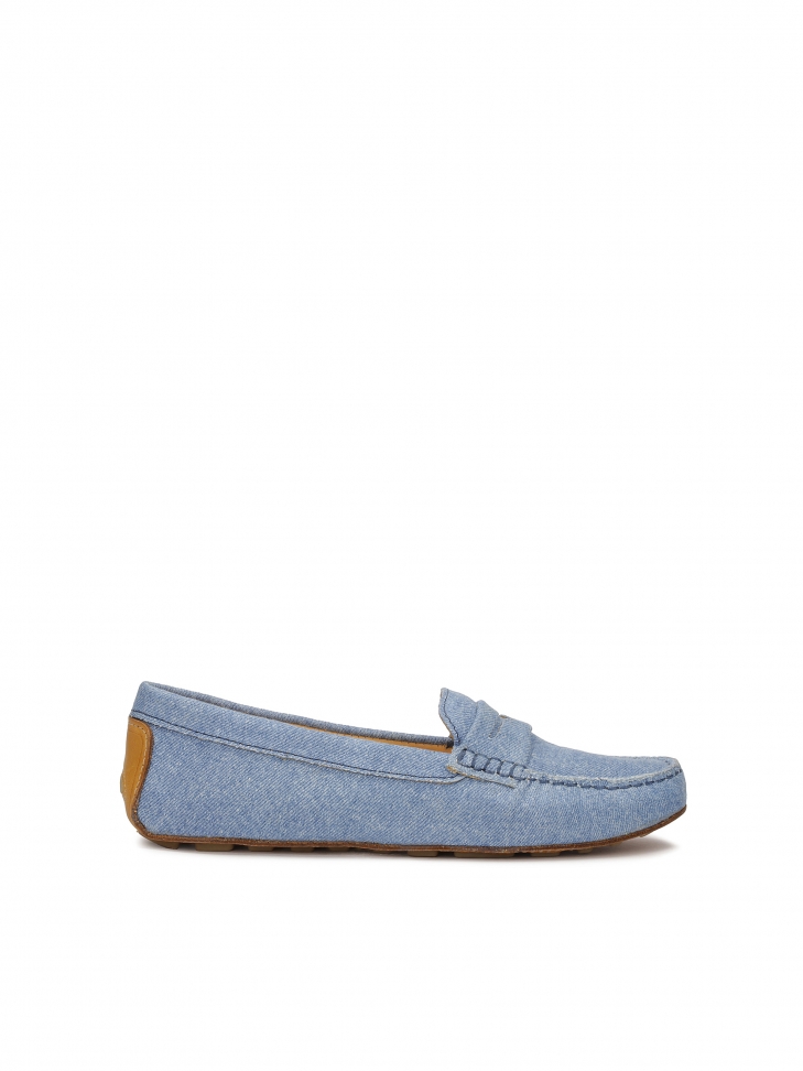 Blue denim fabric moccasins
