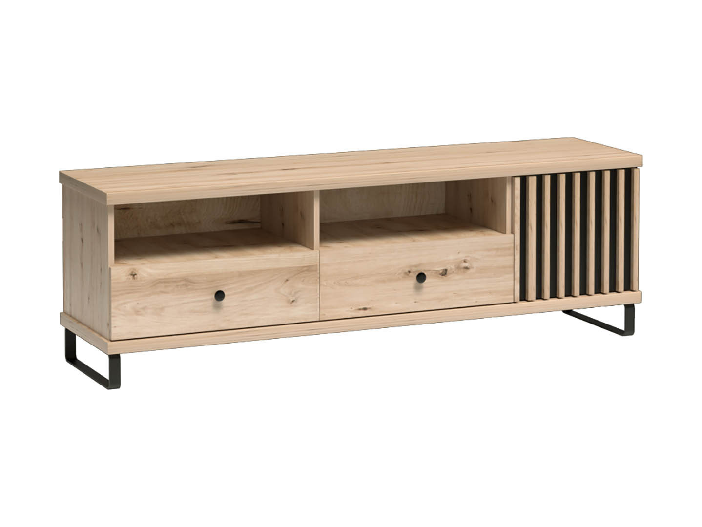 Szafka RTV CALI C-6 160 cm metalowe nogo 2 szuflady lamele dąb artisan