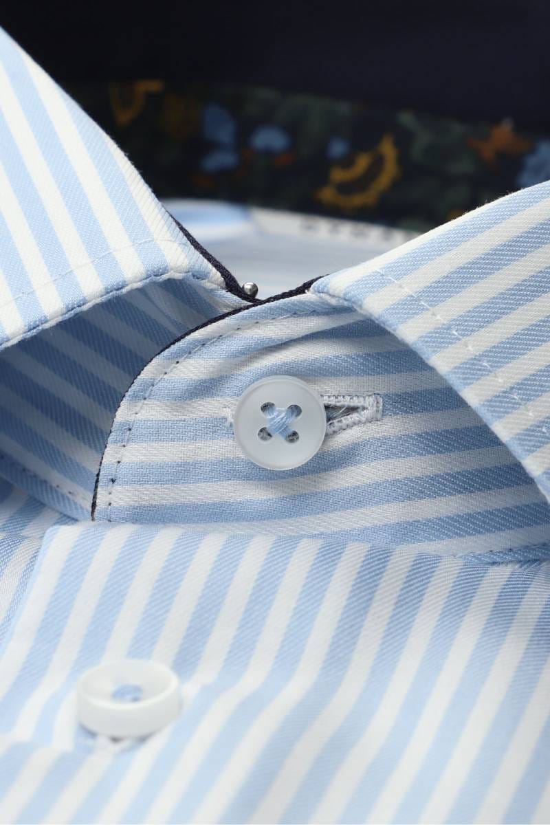 ETERNA Modern Fit Dynamic Cotton Hemd mittelblau, Gestreift (super langer Arm)
