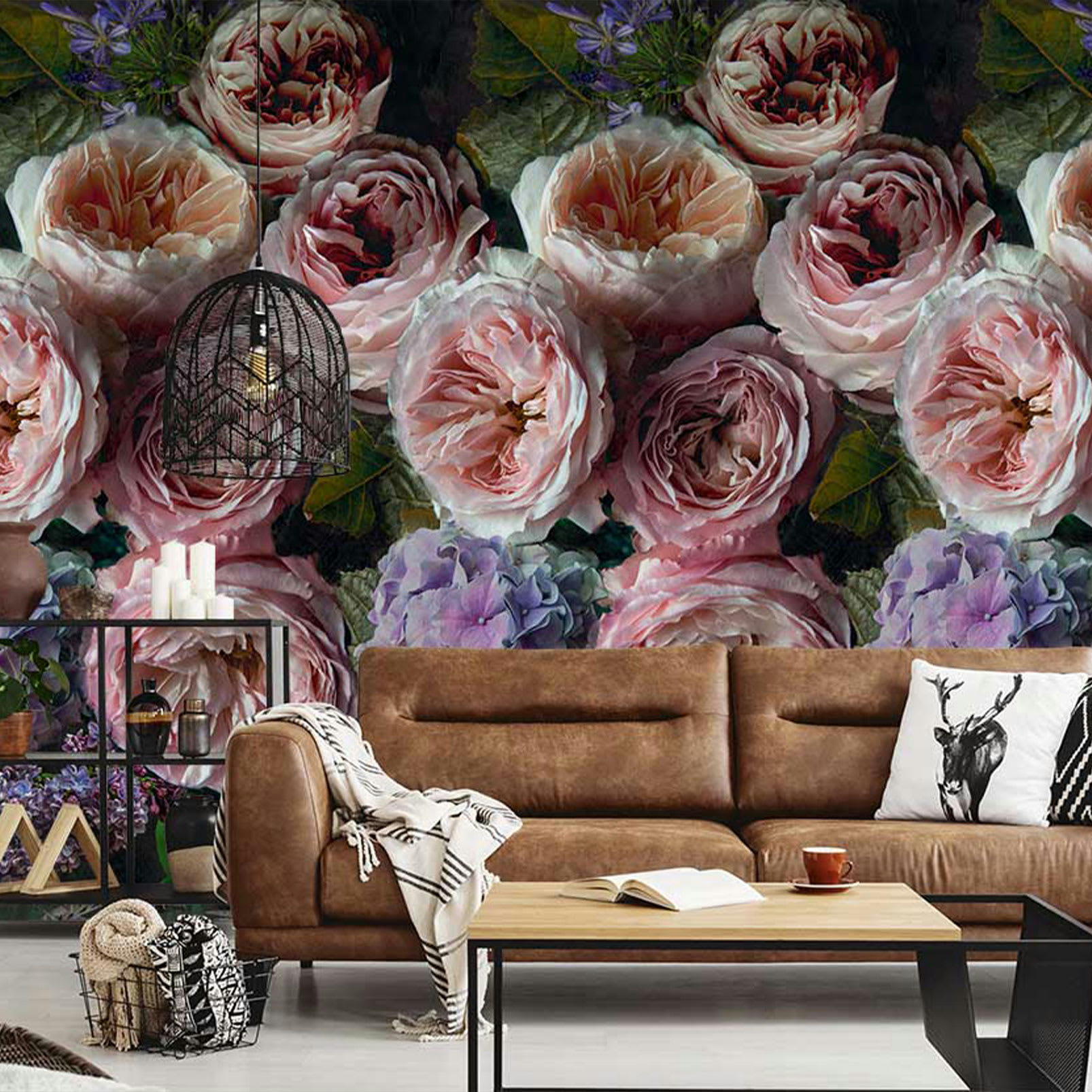 - Papier peint Pivoines et Hortensias 159x280cm