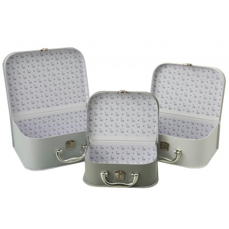 CYGNE - Valises cygne en papier blanc et gris - Lot de 3