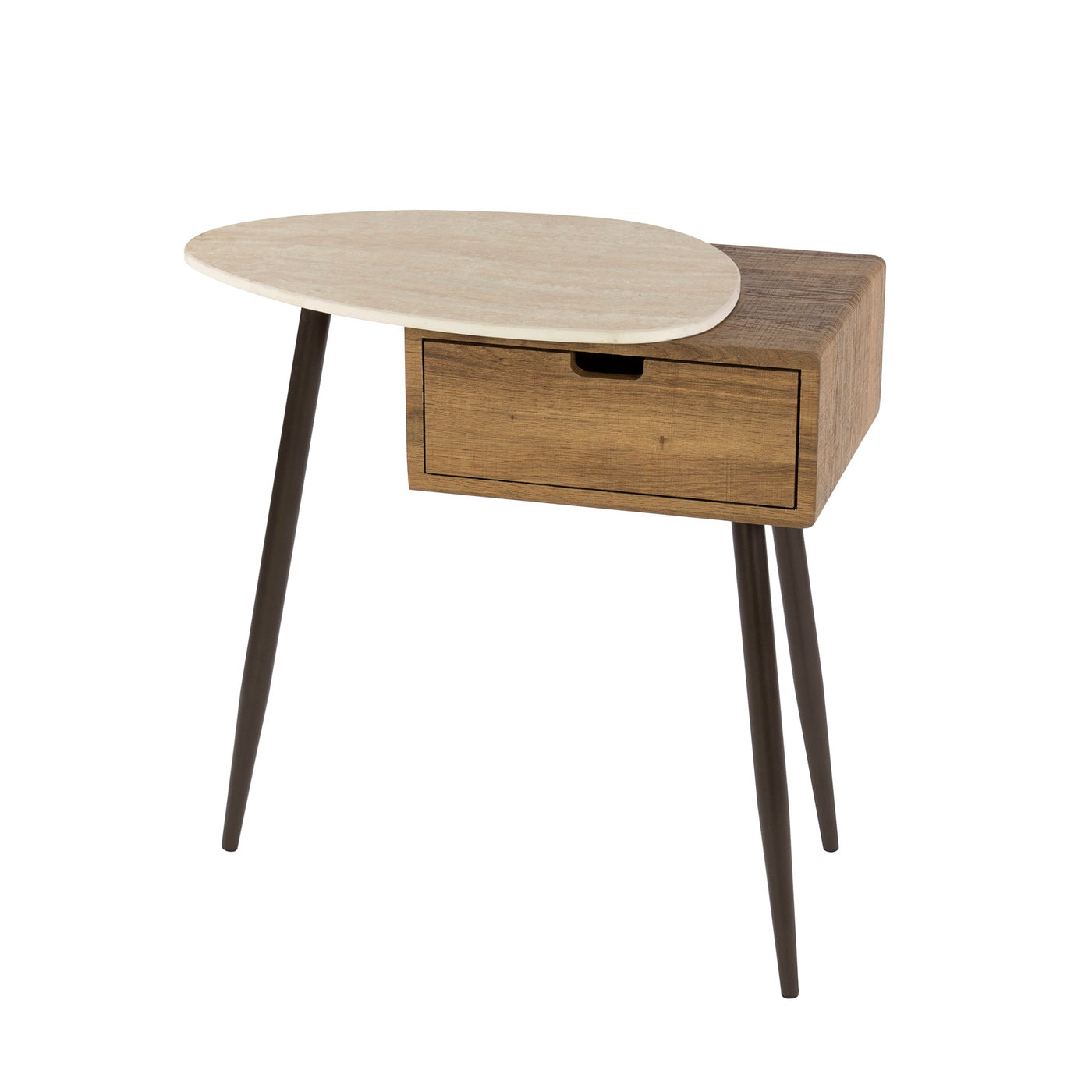 Giga Meubel Nachtkastje Travino Links - Hout/Travertin - 60x35x60cm