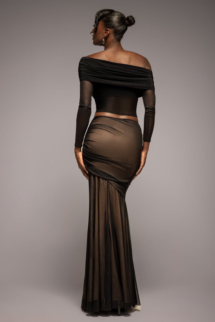 Goddiva Mesh Gathered Mermaid Maxi Skirt