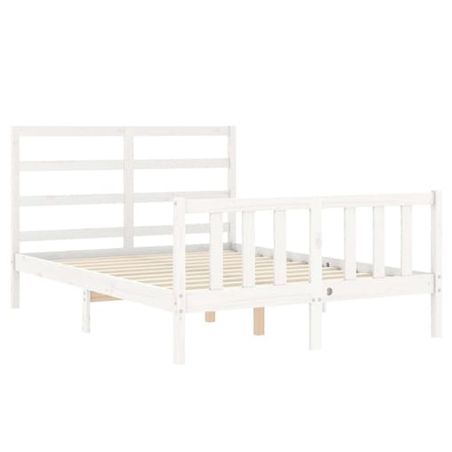 NNEVL Bed Frame with Headboard White 137x187 cm Double Solid Wood