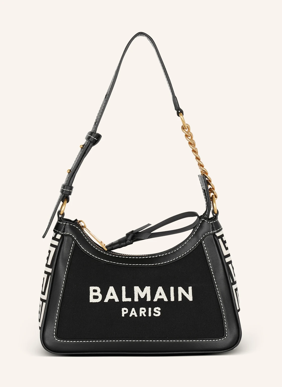 BALMAIN Handtasche B-Army aus Monogramm-Canvas und Glattleder