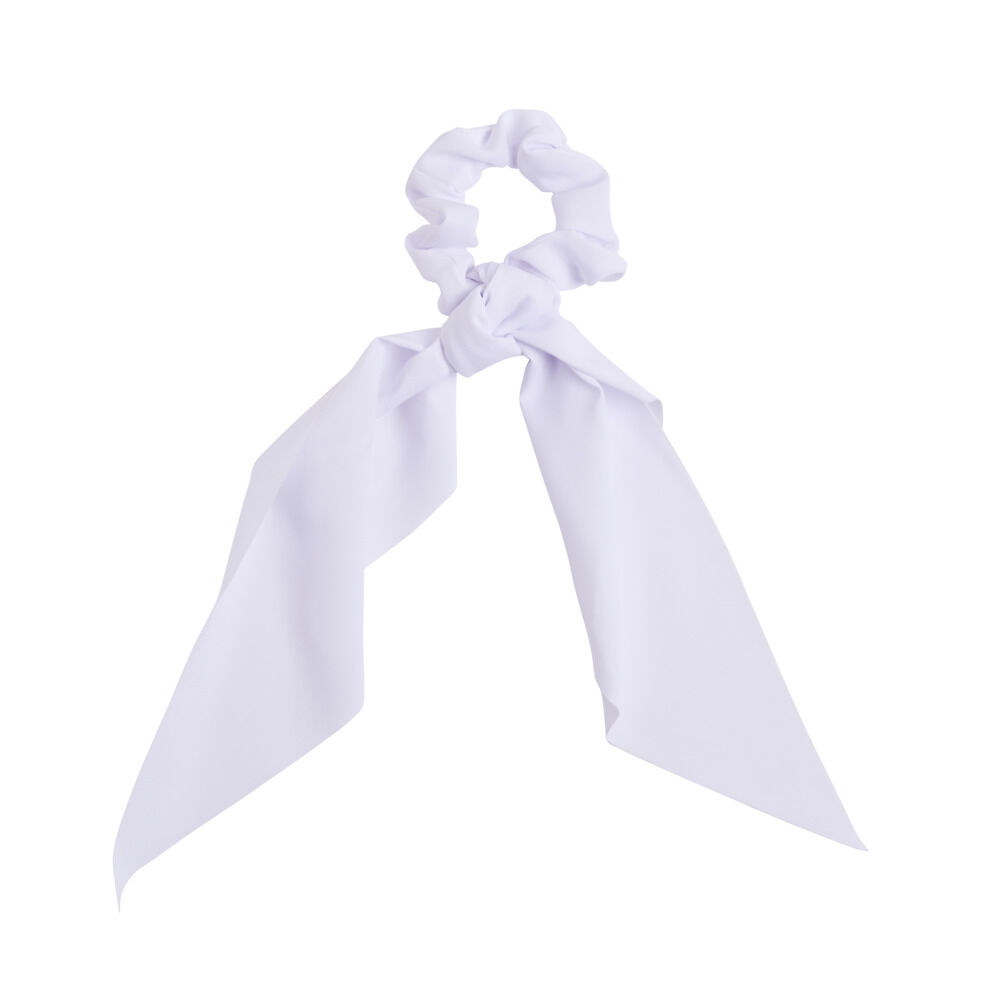 Chouchou satiné en tissu uni avec noeud long Ø8xH22cm (2 modèles)