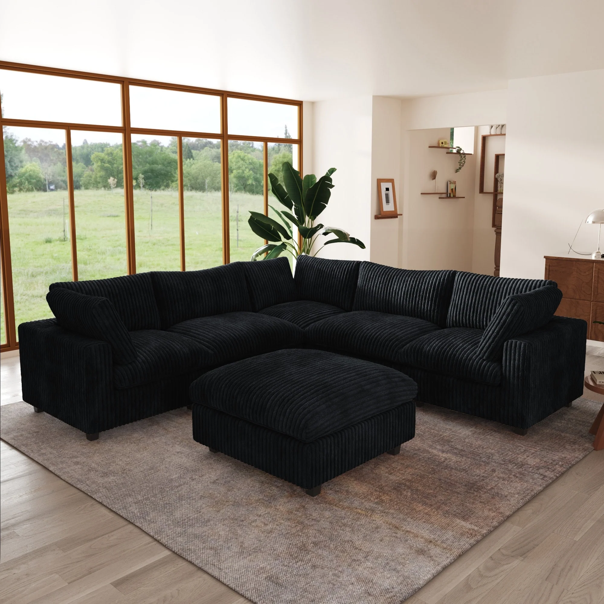 118'' Large Cloud Plush Corner Sectional Sofa Couch with Ottoman for Living Room Set