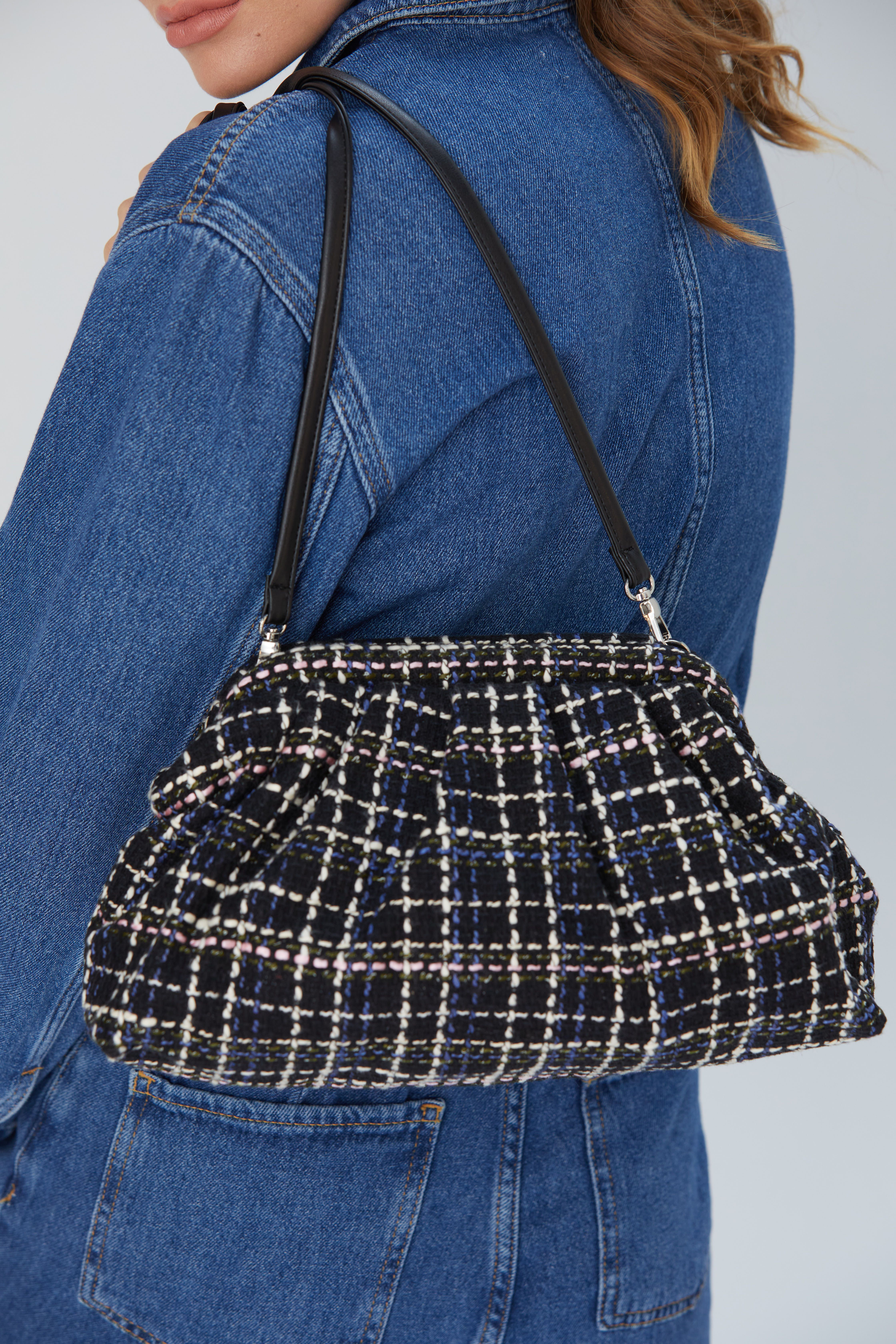 Belissh Tweed Pouch Bag With Detachable Crossbody Strap
