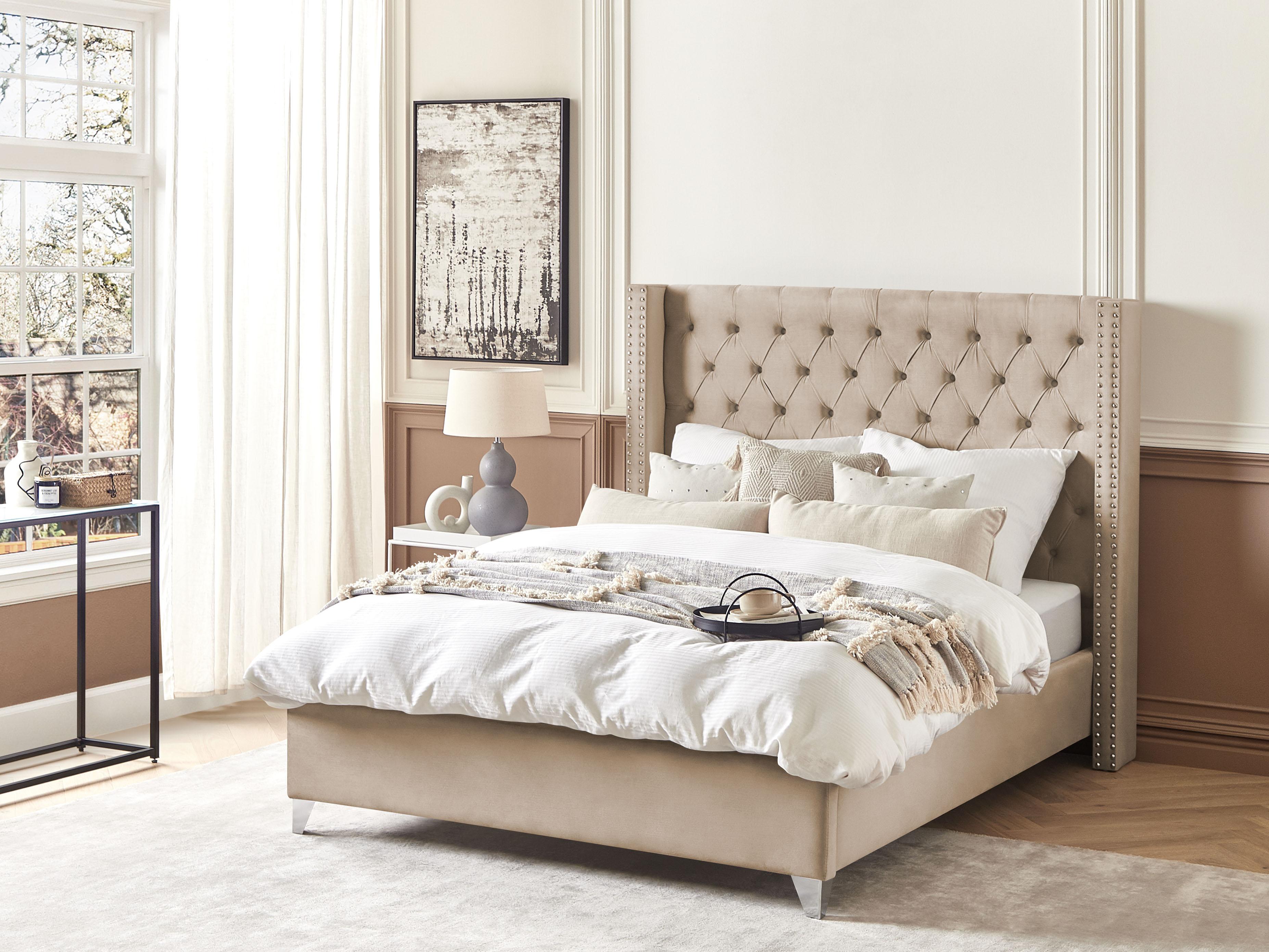 Bed Velvet LUBBON 140 x 200 cm (EU Double) Beige
