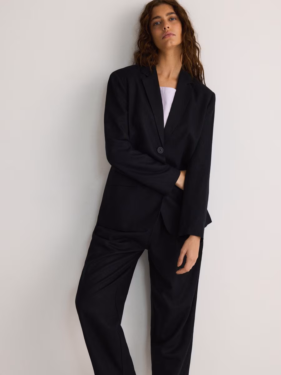 Single-Breasted Linen Blend Blazer