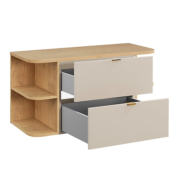 Ensemble meuble sous-vasque 100cm niches arrondies et colonne Azel Cachemire et Bois