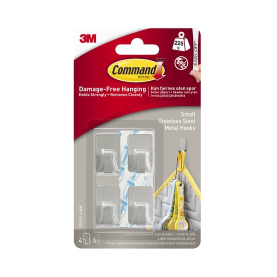 Command Small Stainless Steel Metal Hooks 4 Pack