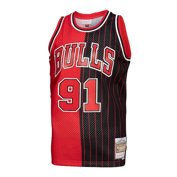 Dennis Rodman Chicago Bulls Hardwood Classics 1995/96 Split Swingman Jersey - Red/Black