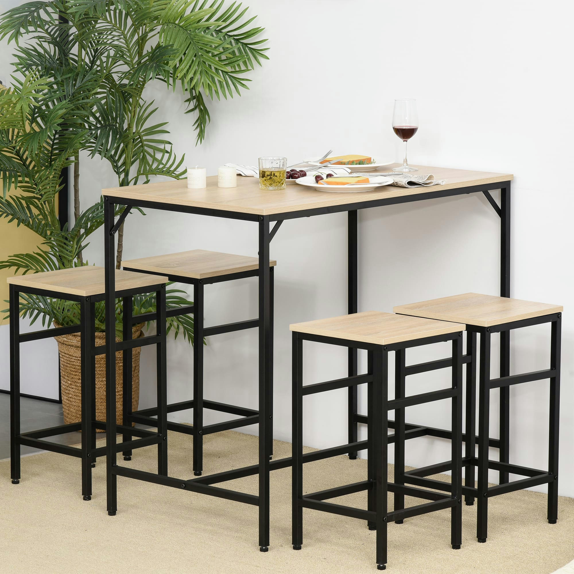 - Ensemble table de bar design industriel + 4 tabourets