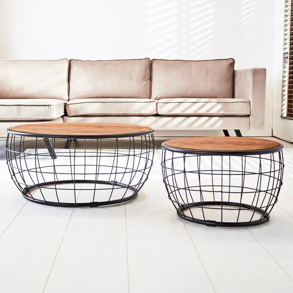 Industri?le salontafel set van 2 massief hout Mace 77x77x37 cm Mangohout