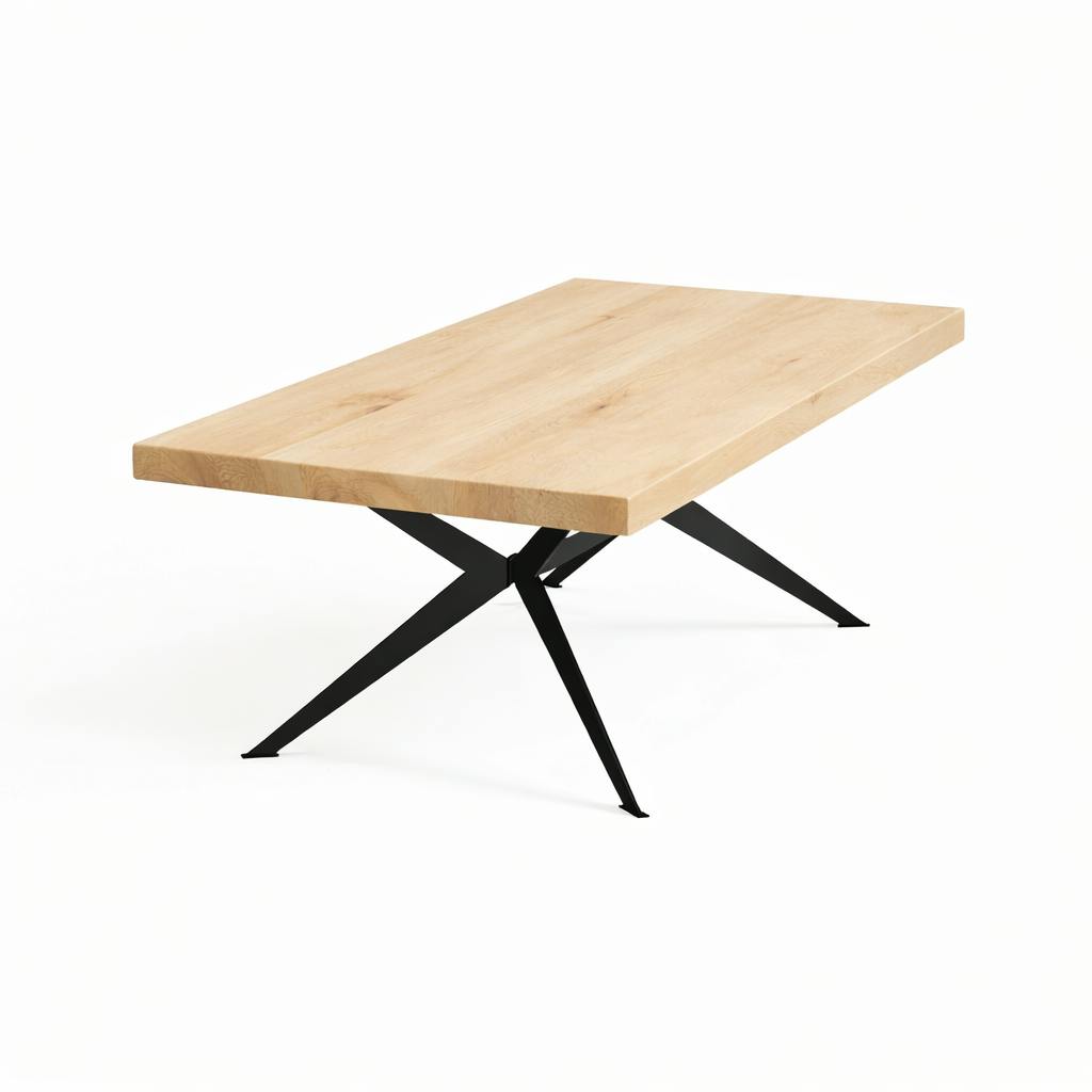 Table extensible bois blanc bords droits pied graphique 180 cm PALERME