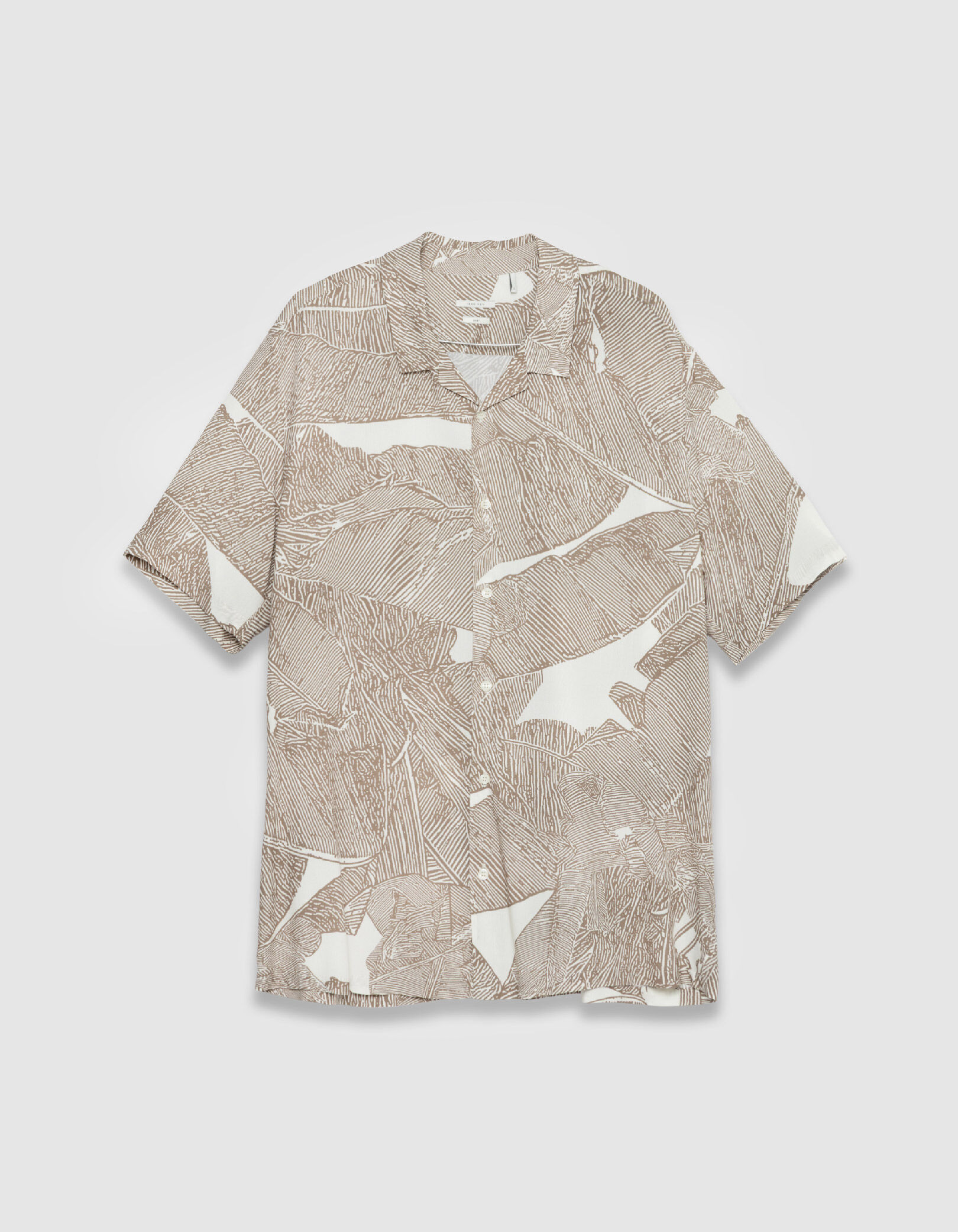 Chemise manches courtes beige imprimé maxi feuilles Homme