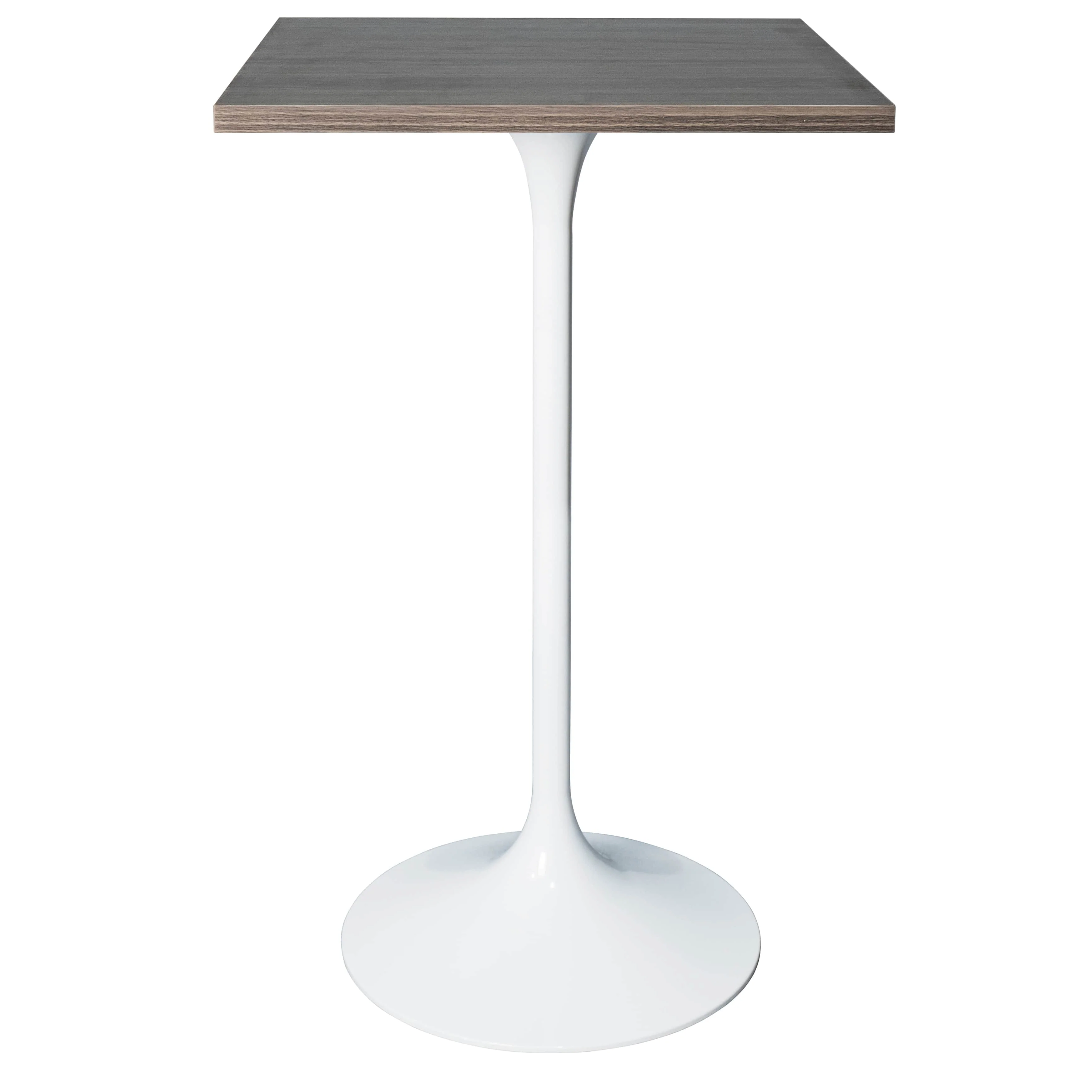 Verve 43 in. Tall Bar Height Dining Table Square MDF Wood Tabletop in White Stainless Steel Pedestal Base Accent Bar Table