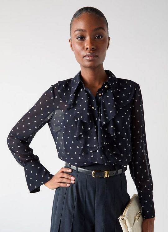Hester Blue & Navy Spot Viscose Crepe Satin Blouse