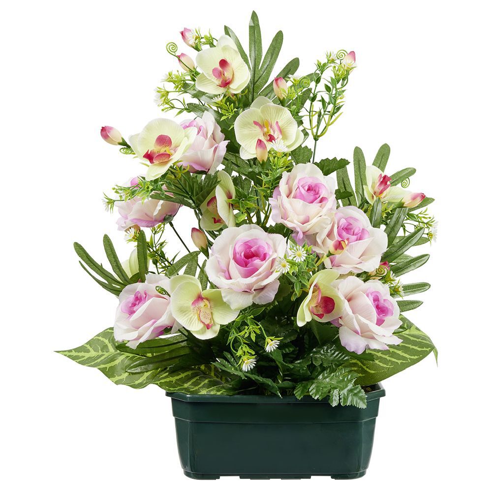 Jardinière rose et orchidée fleur artificielle L52xl20xH50cm