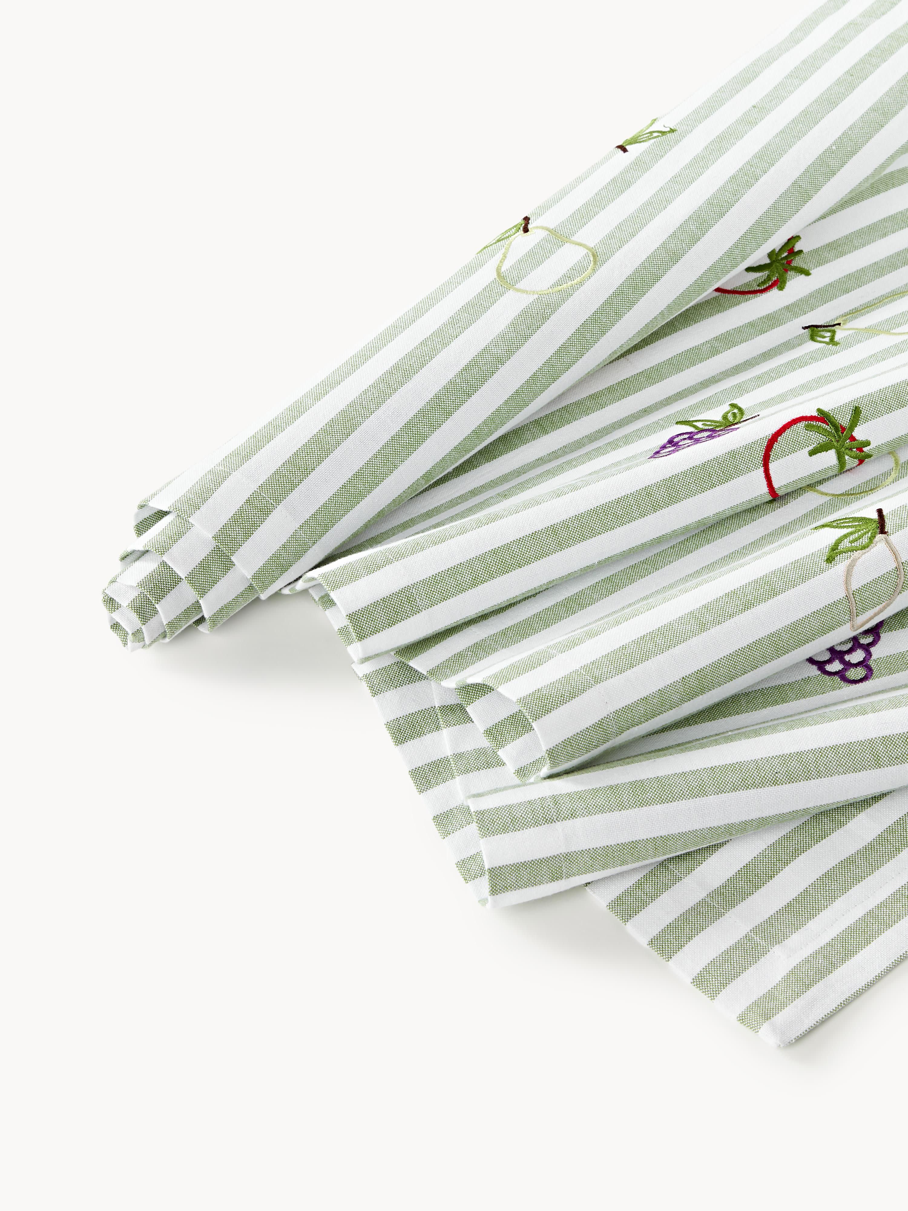 Gestreifter Tischläufer Melony mit gestickten Motiven