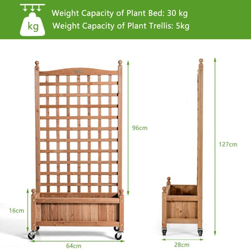 NNECW 127 cm Solid Wood Planter Bed with High Trellis