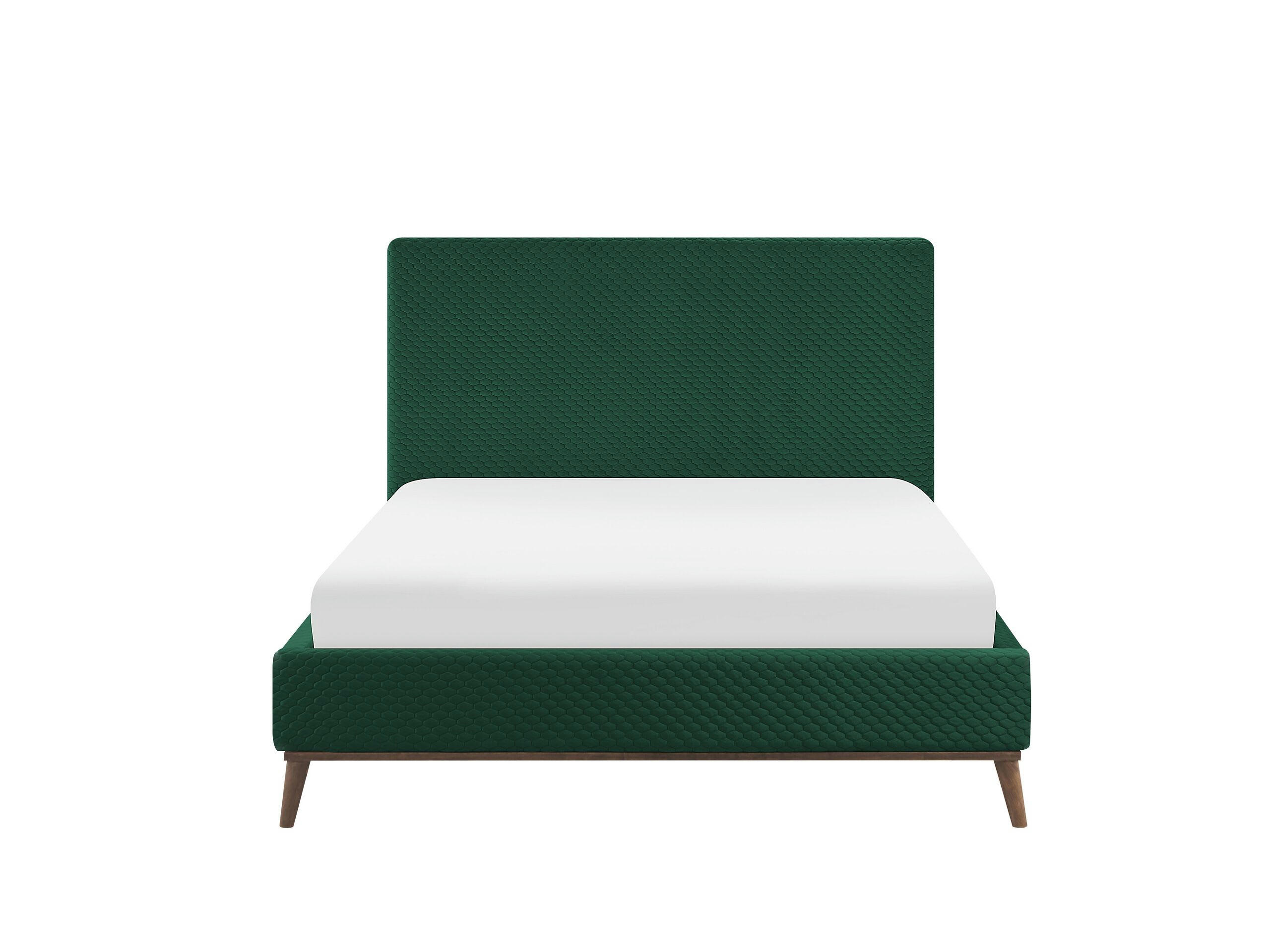BAYONNE - Lit double en tissu vert 140x200