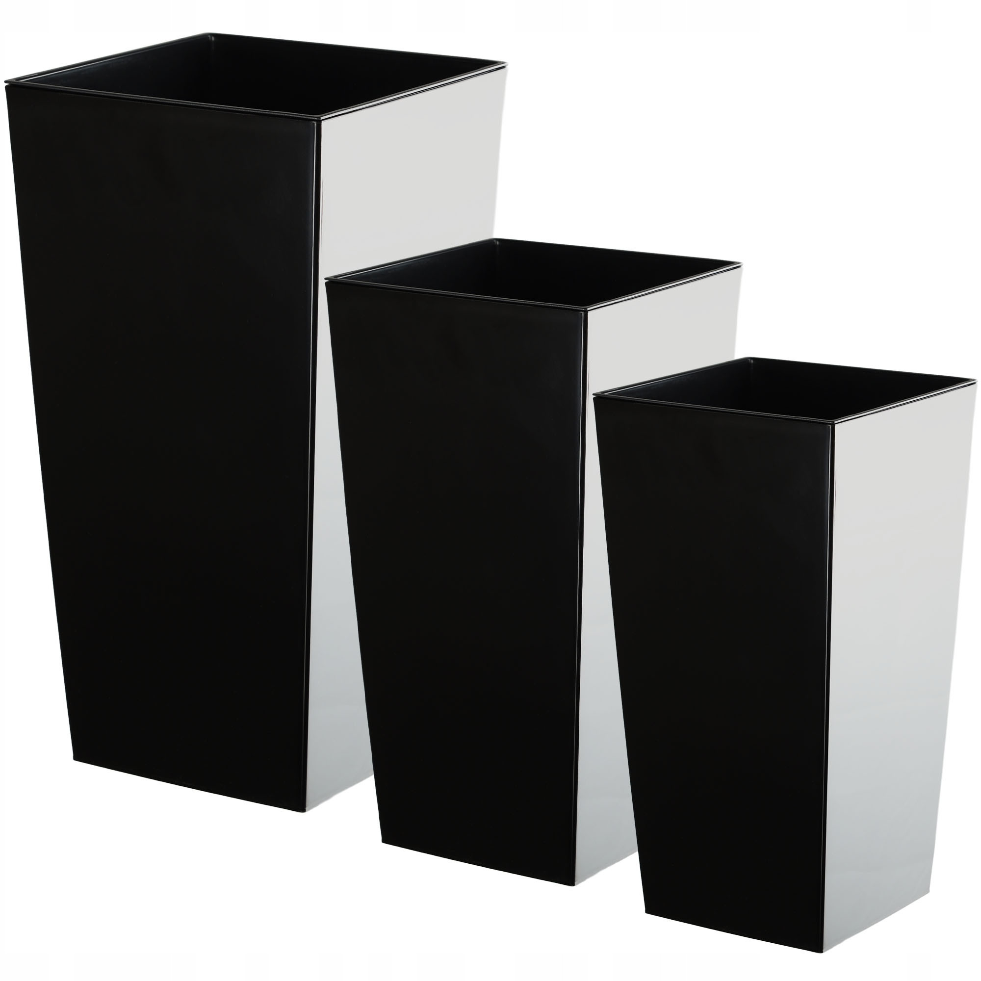 Zestaw 3x Donica Doniczka Wkład Połysk Czarna 68cm