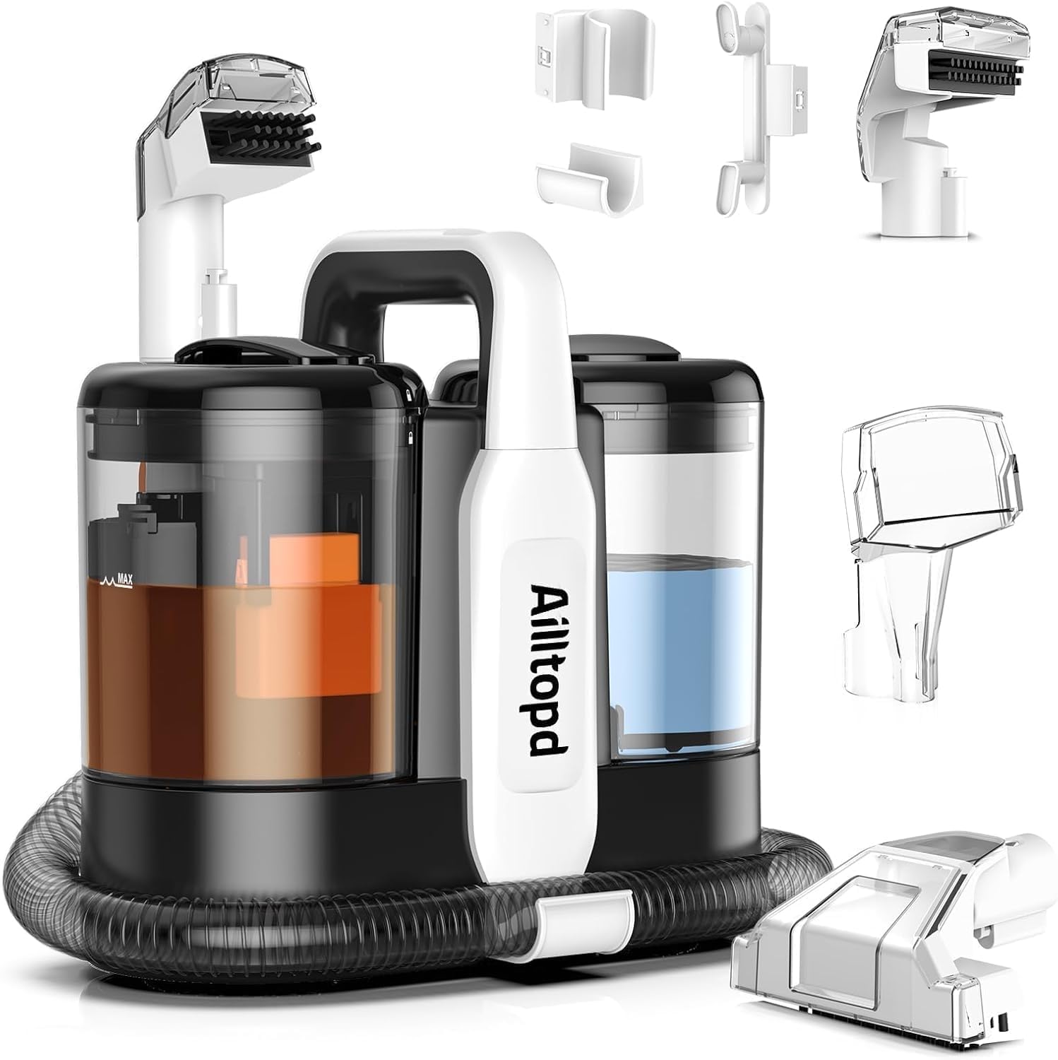 Ailltopd Portable Carpet & Upholstery Spot Cleaner, 15Kpa Powerful Suction & Couch Cleaner, Deep Cleaning for Carpet, Car, Pets, Stairs, Furniture, Self Cleaning System and Cleaner Solution
