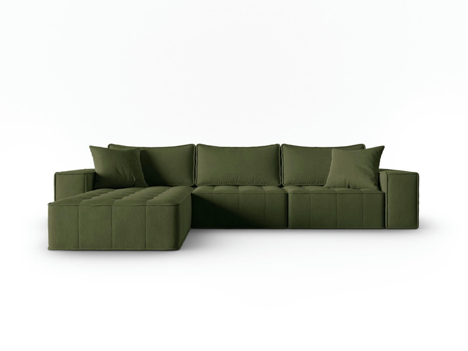 MIKE - Canapé d'angle gauche modulable 5 places en tissu structurel vert
