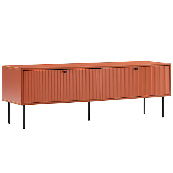 Meuble TV 2 portes en acier et MDF décor mélaminé 150 cm orangeOviala