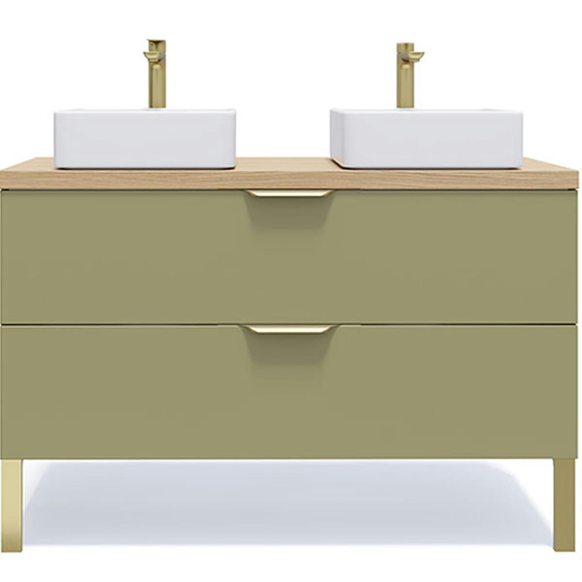 VENICE - Meuble salle de bain 2 vasques posées 120cm 2 tiroirs Vert