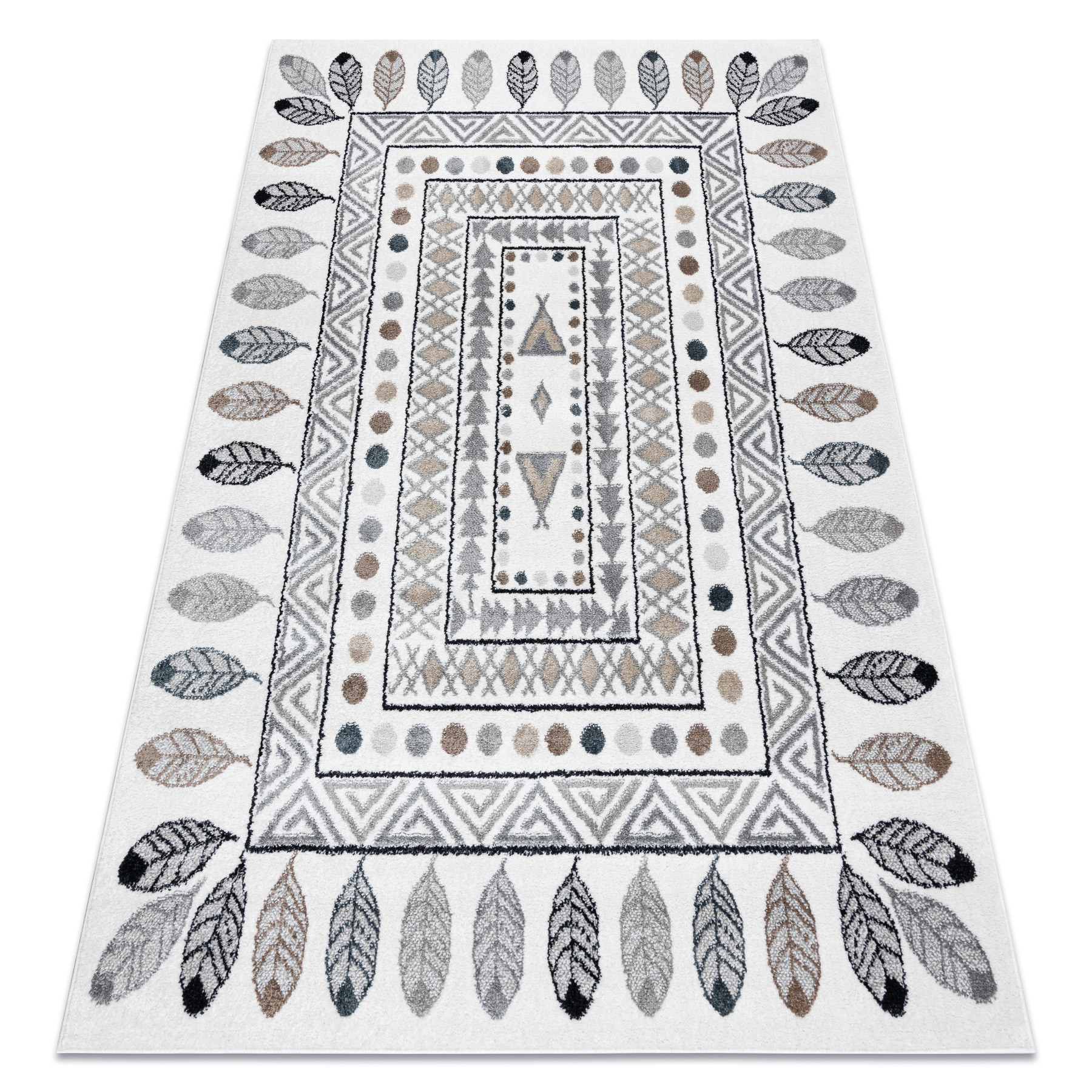 Dywan FUN Teepee dla dzieci, wzór indiański, ramka krem 80x150 cm