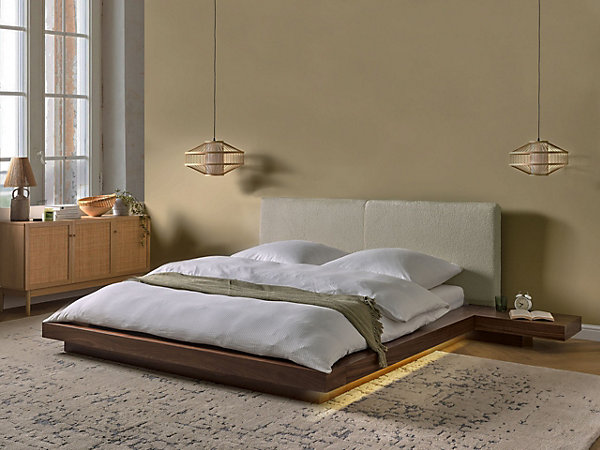 Lit avec LED Bouclé ZEN 160 x 200 cm LED Frêne marron