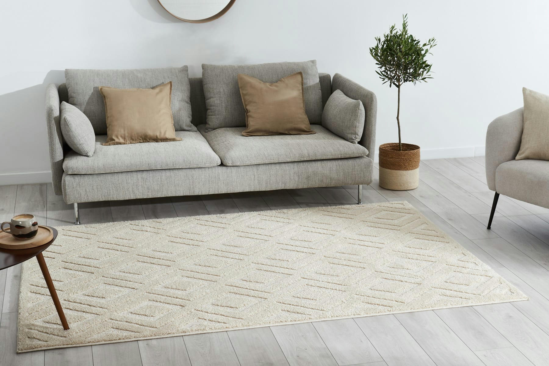 HARMONIE - Tapis salon motif losange en 3D crème - 160x230 cm