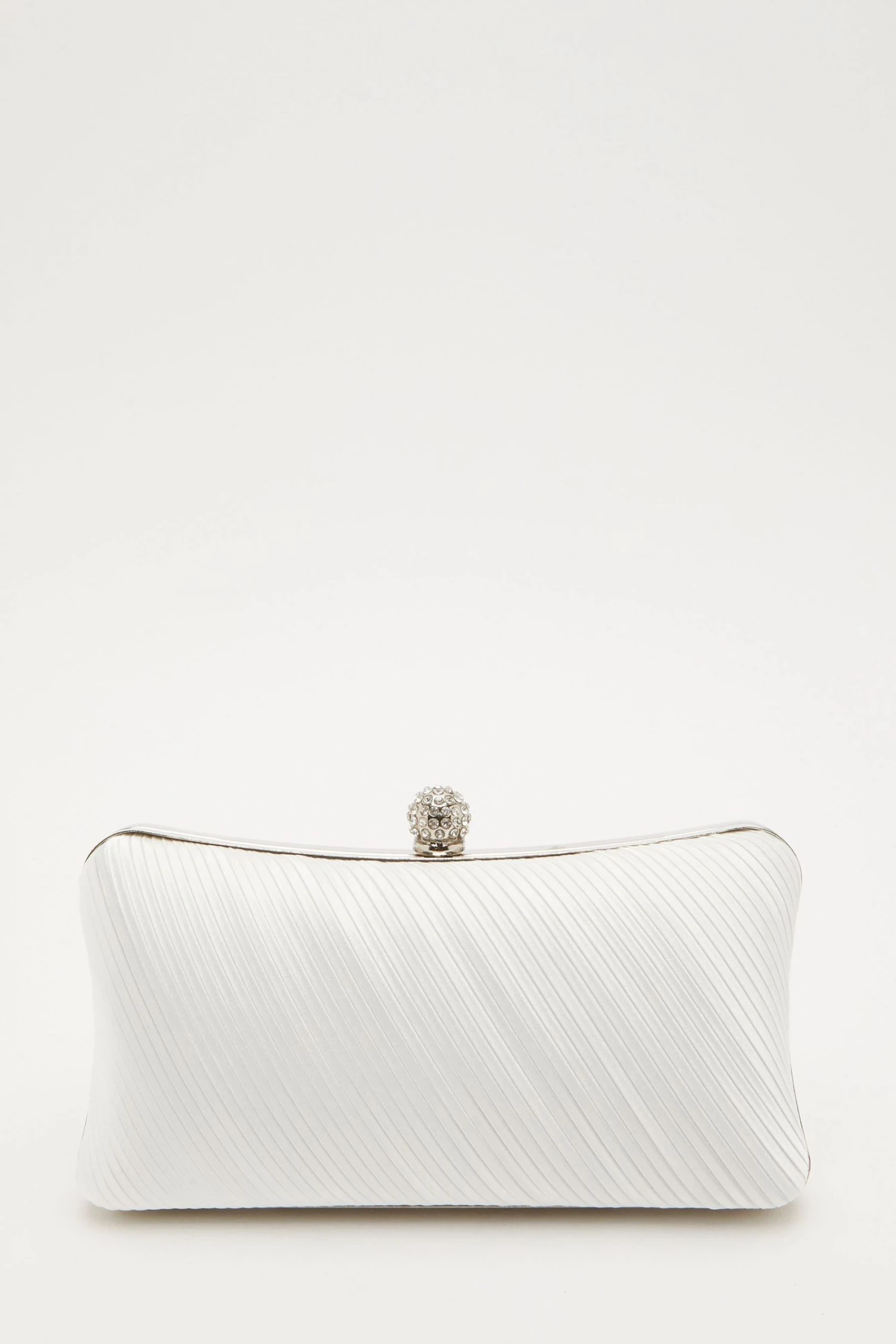 Quiz White Pleated Diamante Pillow Box Bag