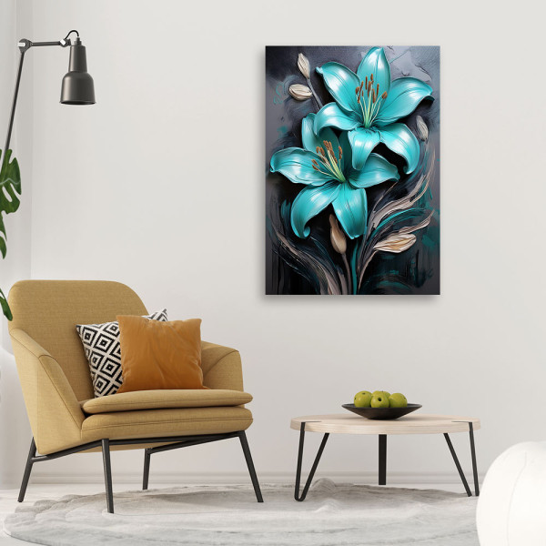 Feeby Obraz na płótnie, Lilia Kwiat Turkusowy Malowany 40x60