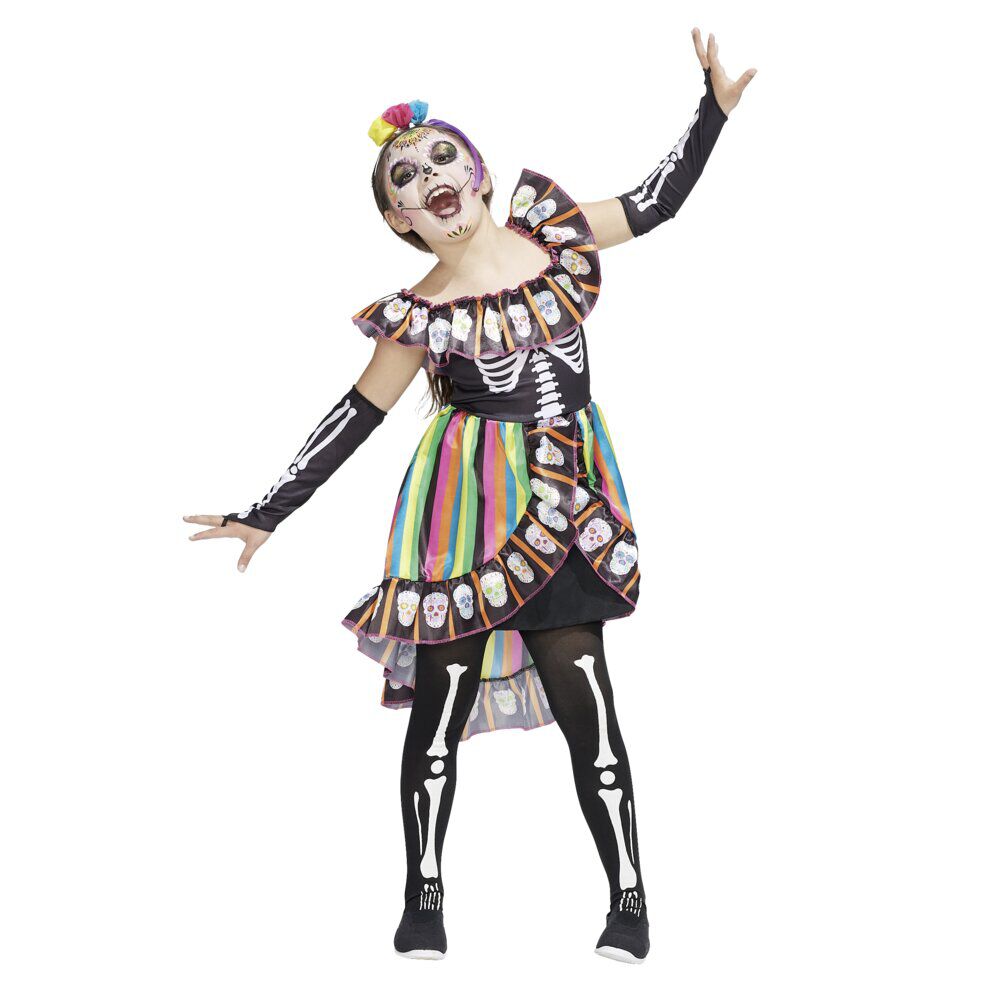 Déguisement enfant Dia de los Muertos squelette robe collant 7/10ans