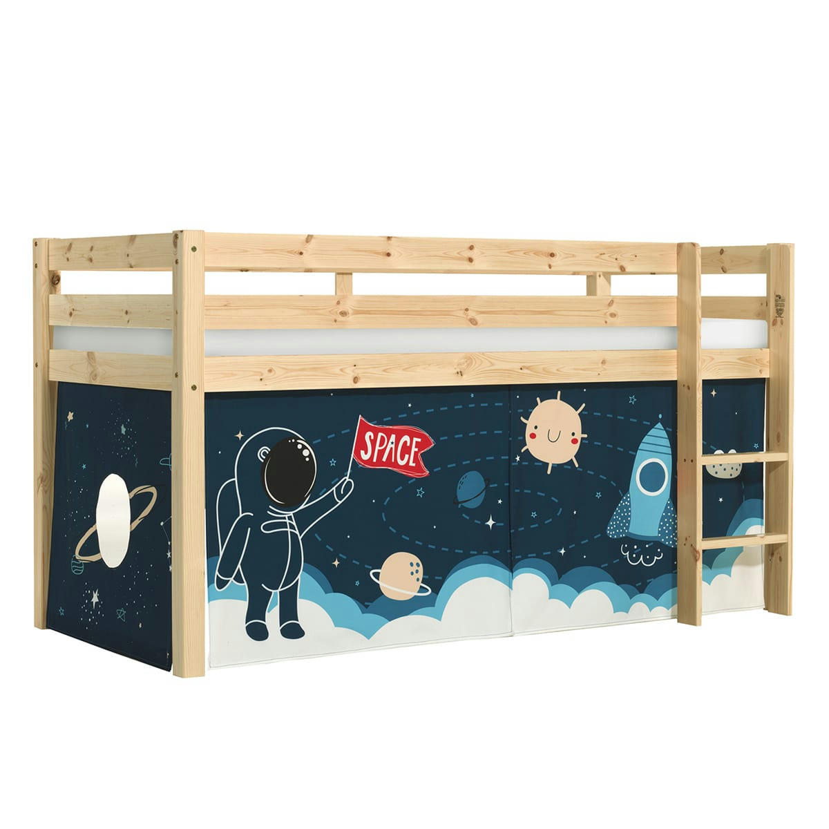 PINO - Lit mi-hauteur 90x200 sommier inclus housse space naturel