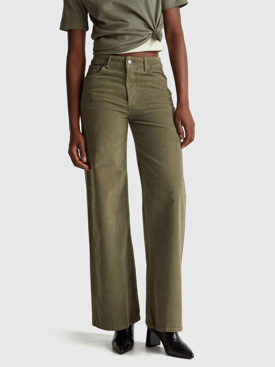 Wide fit velvet trousers