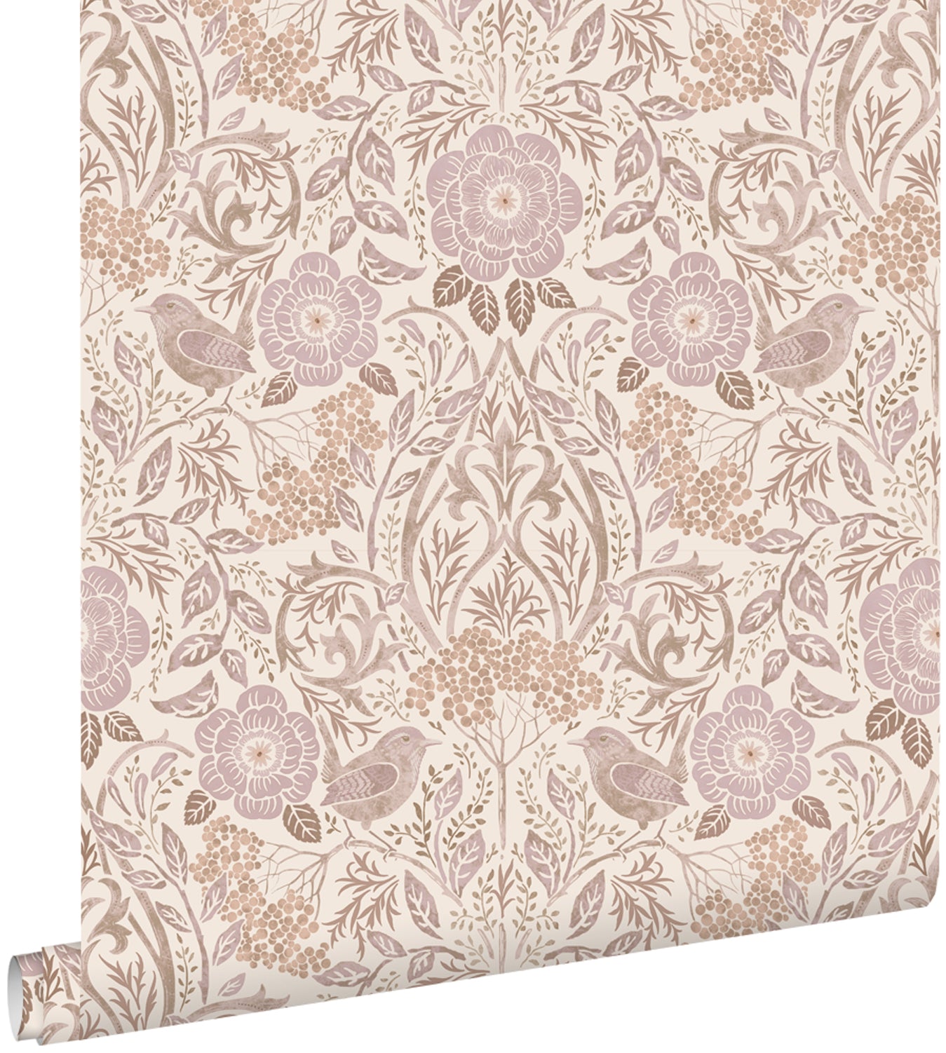 ESTAhome behang bloemen en vogels zand beige en lila paars - 53 cm x 10.05 m - 139829